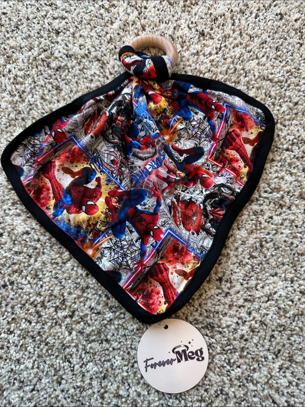 Forever Meg Kids Spider-Themed Bamboo Lovey - Red, Blue & Black